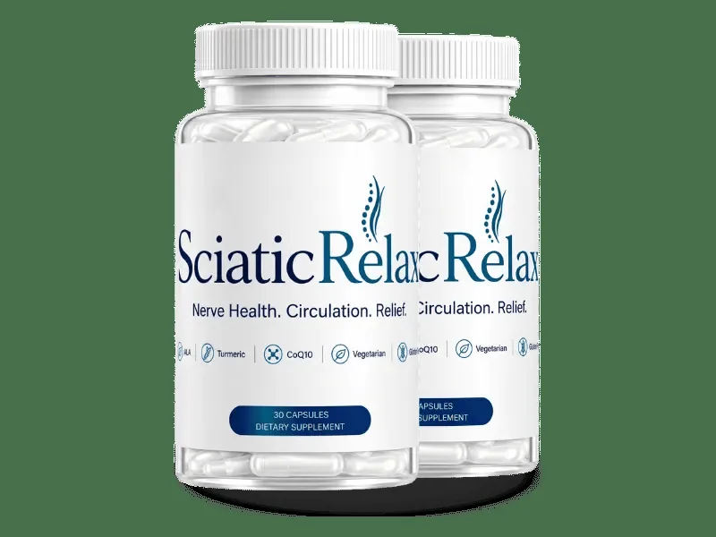 Two bottles of SciaticRelax dietary supplement capsules